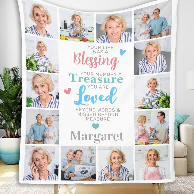 Anpassningsbar Memorial 14 Photo Collage Memory Fleecefilt (Skapare uppladdad)