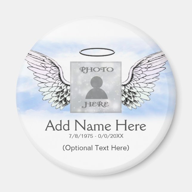 Anpassningsbar Memorial | Angel Vingar och moln Magnet (Framsidan)