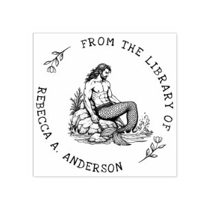 Anpassningsbar Merman på Sten med Chain Bookplate Stämpel