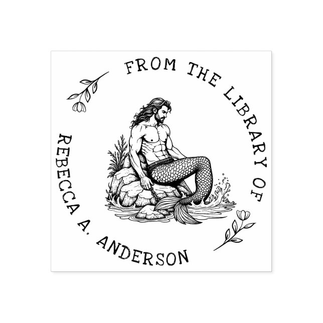 Anpassningsbar Merman på Sten med Chain Bookplate  Stämpel (Tryck)