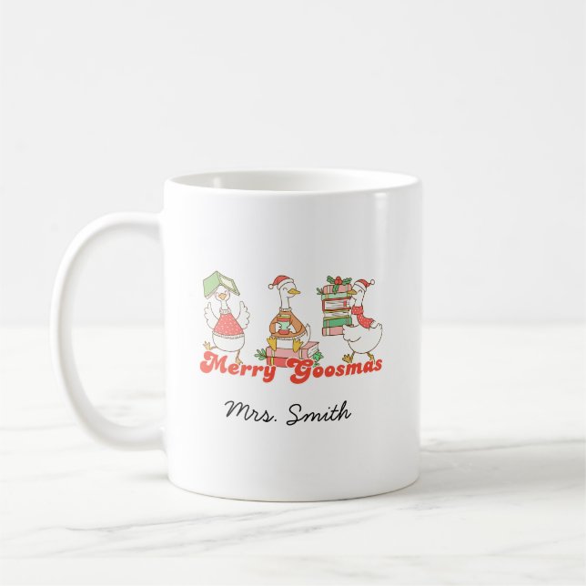 Anpassningsbar Merry Goosemas Teacher Gift Kaffemugg (Vänster)