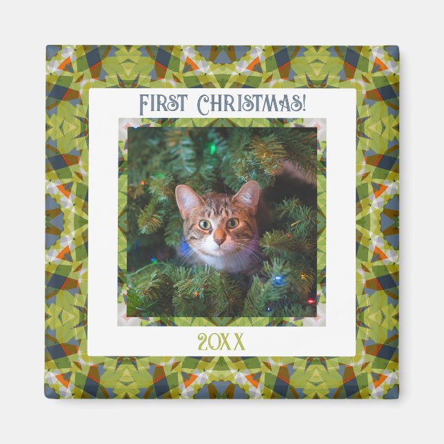 Anpassningsbar Merry Grönt Festive First jul Photo Magnet (Framsidan)