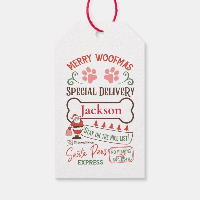 Anpassningsbar Merry Woofmas-Hund Juletiketter Presentetikett (Baksidan)