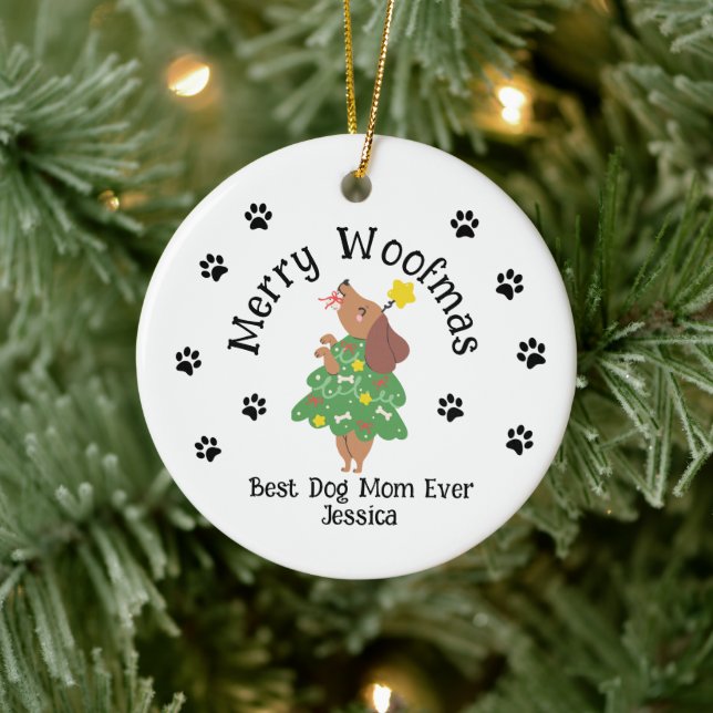 Anpassningsbar Merry Woofmas Ornament - Hund & Pap (Träd)