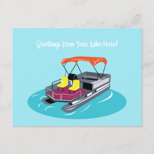 Anpassningsbar Message Blue Pontoon Boat-vykort Vykort
