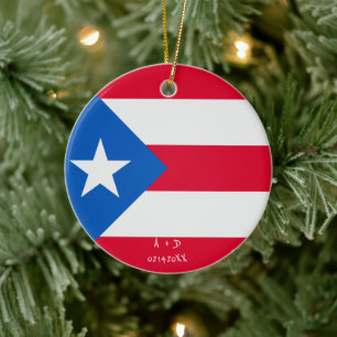 Anpassningsbar Message Puerto Rico Flagga Julgransprydnad Keramik