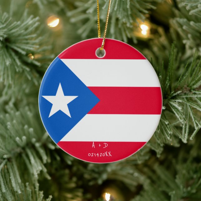 Anpassningsbar Message Puerto Rico Flagga Julgransprydnad Keramik (Träd)