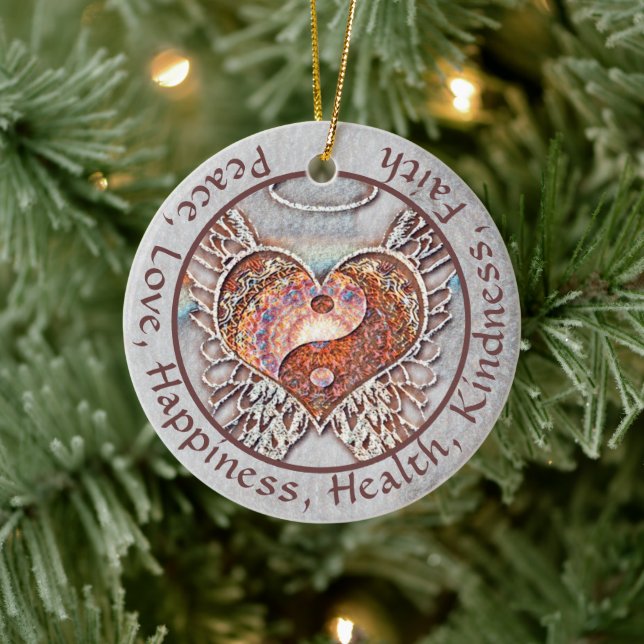Anpassningsbar Message Yin Yang Heart Julgransprydnad Keramik (Träd)