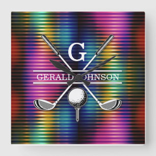 Anpassningsbar Metallfärgad golfmonogramdesign Fyrkantig Klocka
