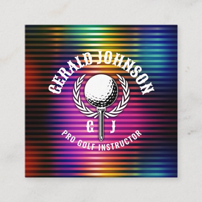 Anpassningsbar Metallfärgad golfmonogramdesign Fyrkantigt Visitkort (Framsida)