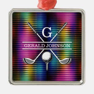 Anpassningsbar Metallfärgad golfmonogramdesign Julgransprydnad Metall