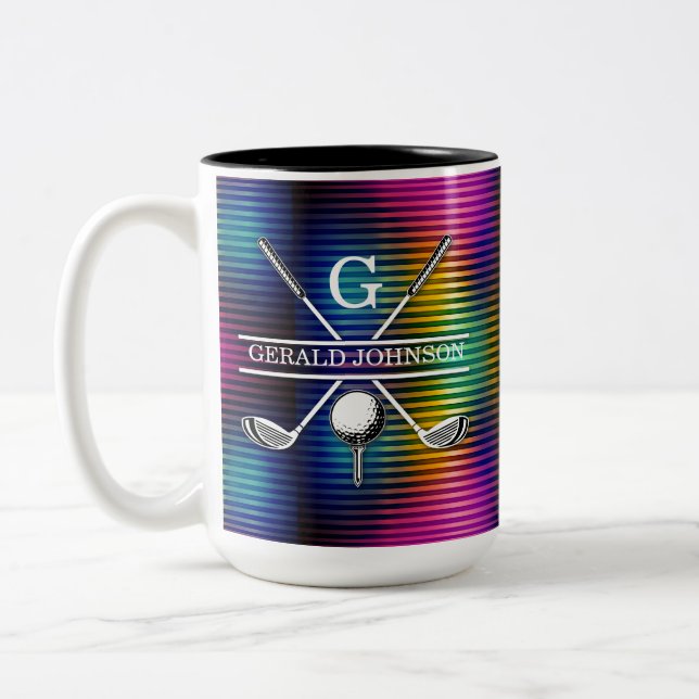 Anpassningsbar Metallfärgad golfmonogramdesign Två-Tonad Mugg (Vänster)