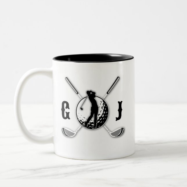 Anpassningsbar Metallfärgad golfmonogramdesign Två-Tonad Mugg (Vänster)