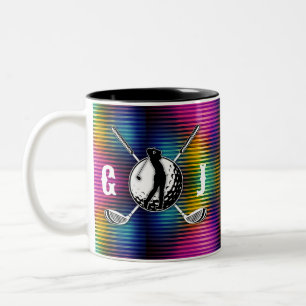 Anpassningsbar Metallfärgad golfmonogramdesign Två-Tonad Mugg