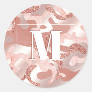Anpassningsbar Metallic Ro Guld Glitter Rosa Marbl Runt Klistermärke
