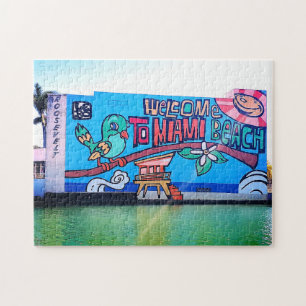 Anpassningsbar Miami Beach Florida Välkommen Graff Pussel
