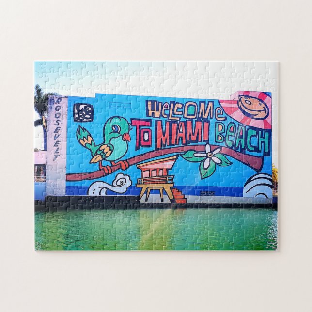 Anpassningsbar Miami Beach Florida Välkommen Graff Pussel (Horisontell)