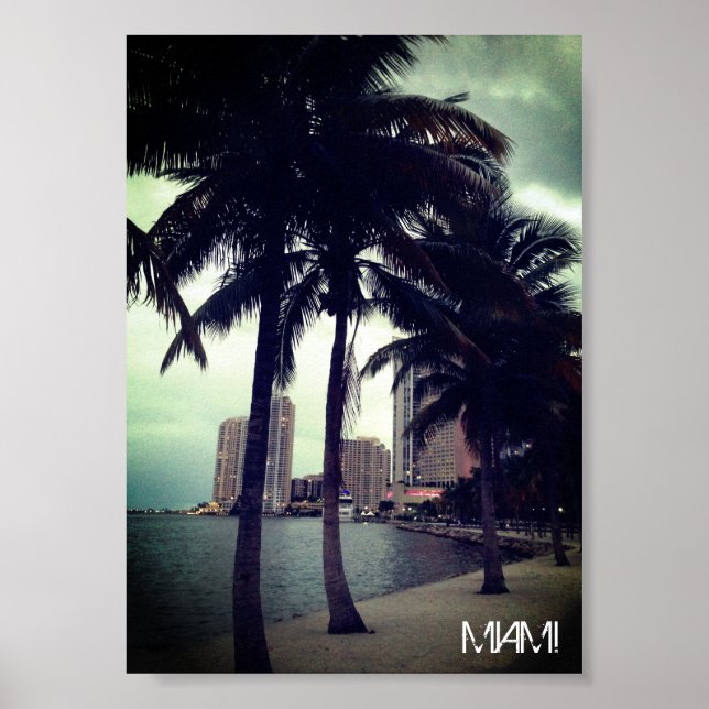 Anpassningsbar Miami Florida Downtown och Harbor T Poster (Framsidan)