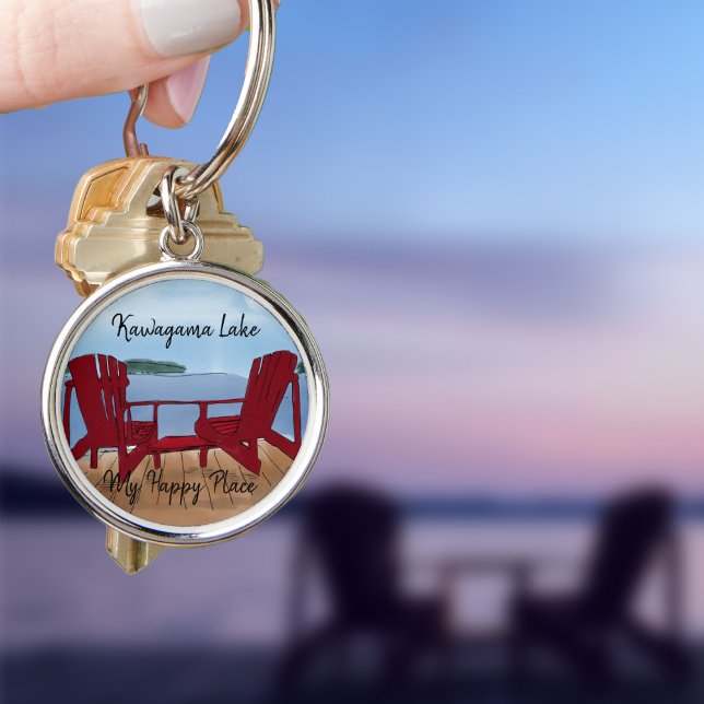 Anpassningsbar Min Lycklig Ställe Rund Silverfärgad Nyckelring (Keep the keys to your cabin sayfe with cute customised lake view keyrings.)