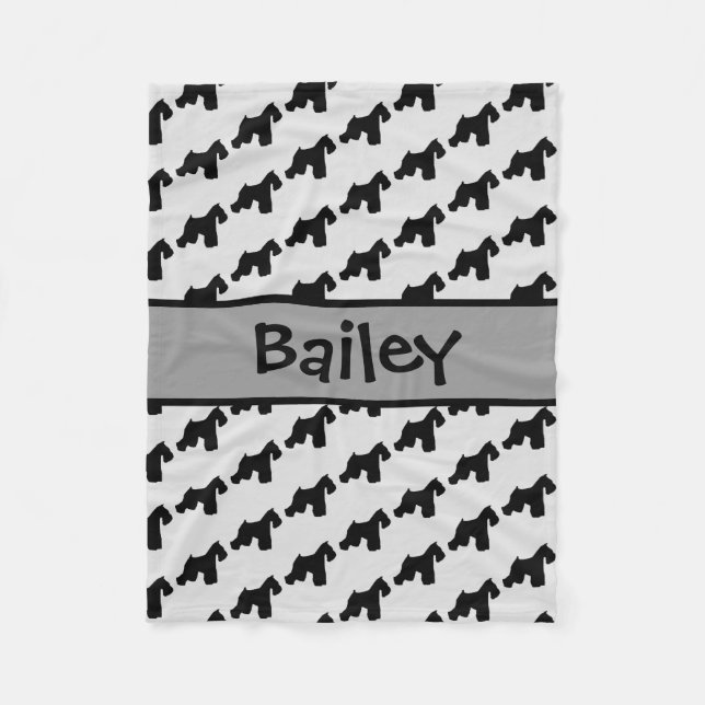 Anpassningsbar Miniature Schnauzer Hund Silhouette Fleecefilt (Framsidan)