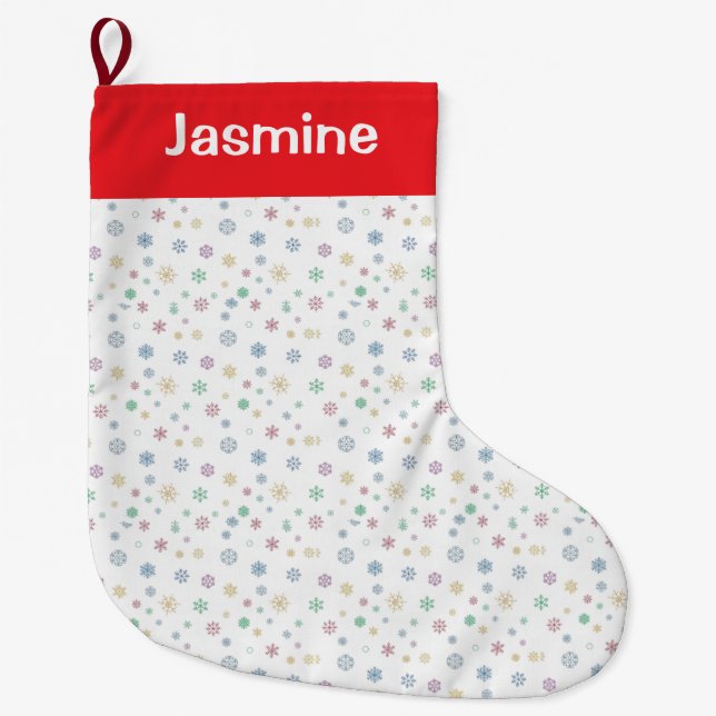 Anpassningsbar Minimal Färgstark Julsnöflinga Stor Julstrumpa (Framsidan)