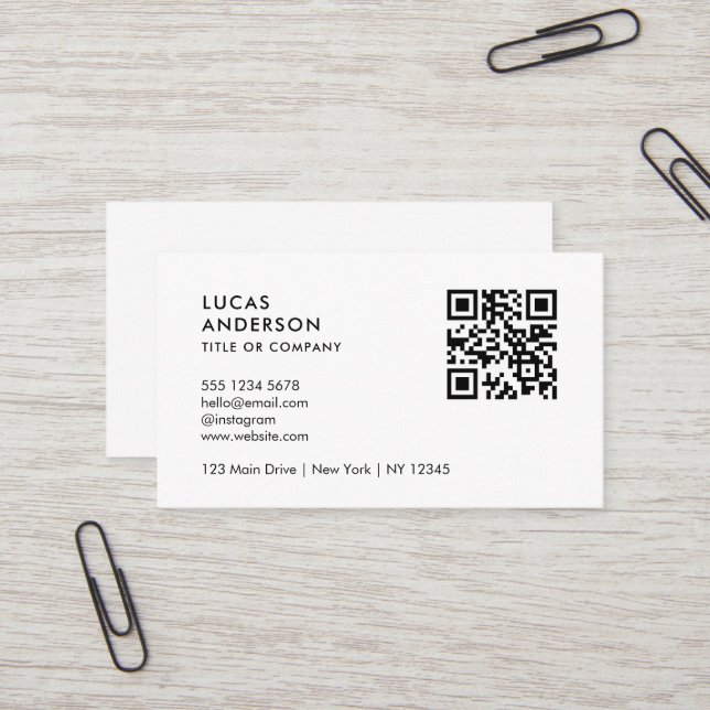 Anpassningsbar Minimal Professionell QR-kod, svart Visitkort (Fram/Back In Situ)
