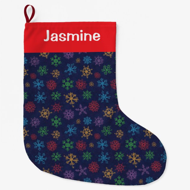 Anpassningsbar Minimal Svart Jul Snöflinga Stor Julstrumpa (Framsidan)