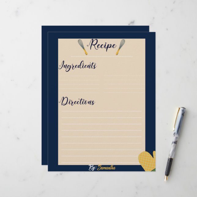 Anpassningsbar Minimalistisk blått kulinariskt rec (Fram/Back In Situ)