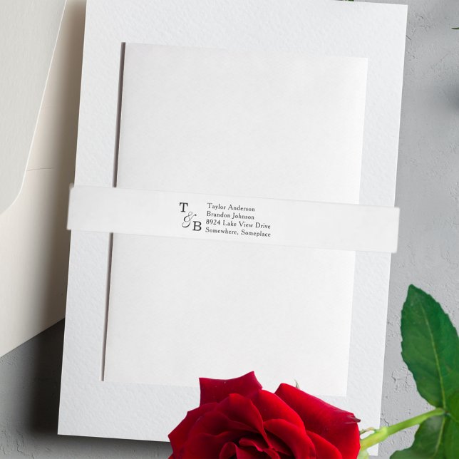 Anpassningsbar Minimalistisk Monogram White Bröllo Etikettband (Minimalist Monogram Ampersand Custom White Wedding Wrap Around Label)