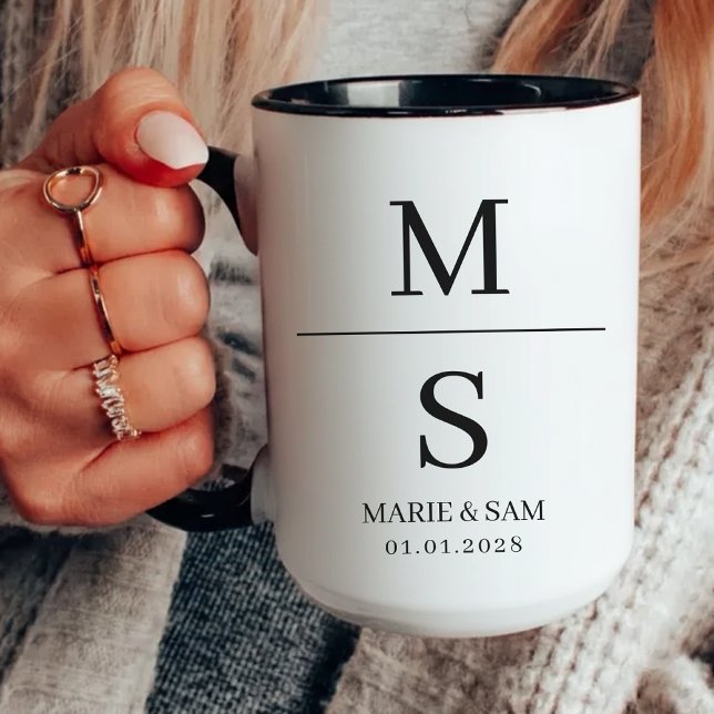 Anpassningsbar: Minimalistiskt Bröllop Mugg, Bride Mugg (personalized couple mug, wedding monogram mug, wifey and hubby mug, anniversary couple mug,)