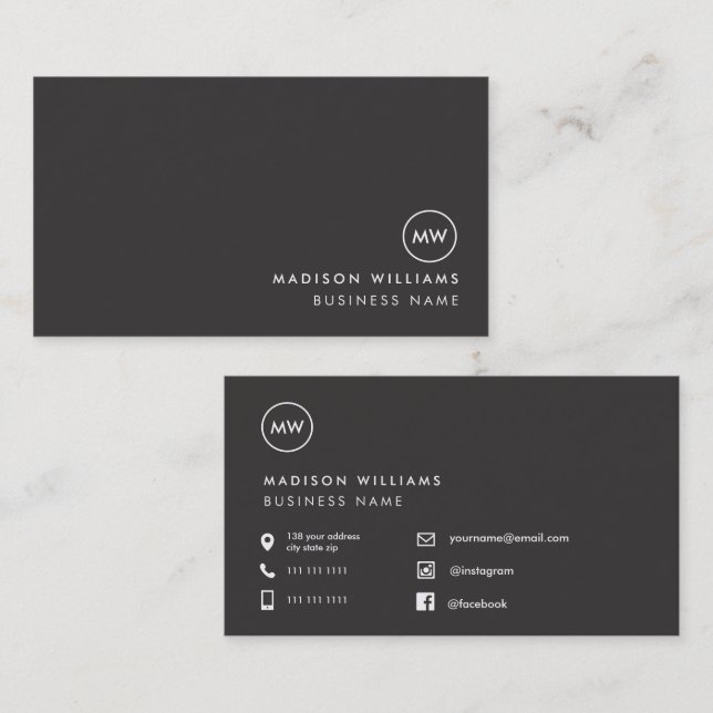 Anpassningsbar - minimalt monogram-Affärskort Visitkort (Fram/baksida)