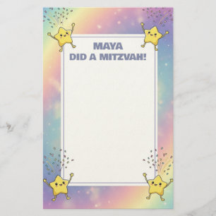 Anpassningsbar Mitzvah Note Rainbow Confetti Stars Brevpapper