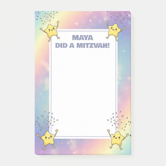 Anpassningsbar Mitzvah noterar Rainbow Confetti St Post-it Block (Framsida)