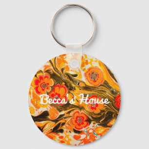 Anpassningsbar Mod Orange Flowers Gult Brown i mit Nyckelring