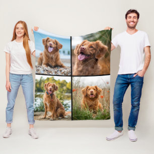 Anpassningsbar Modern 4 Photo Collage Hund Fleecefilt