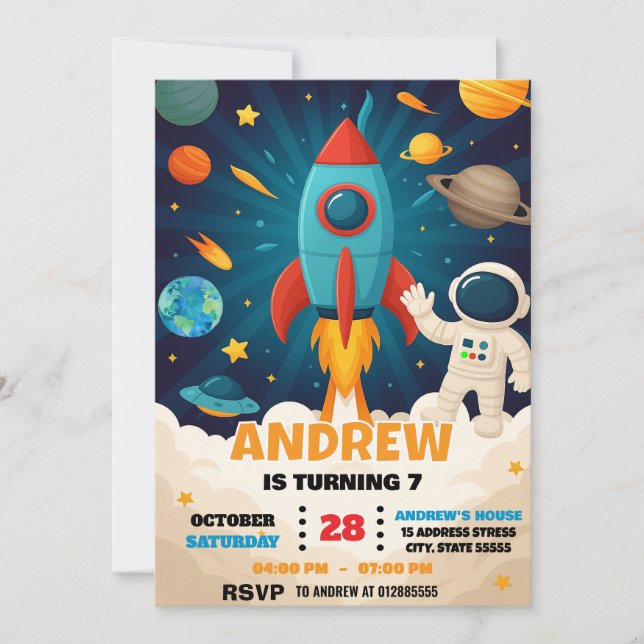 Anpassningsbar Modern Astronaut Rymden födelsedag Inbjudningar (Framsida)
