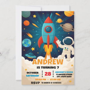 Anpassningsbar Modern Astronaut Rymden födelsedag Inbjudningar