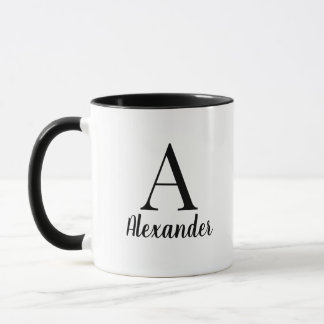 Anpassningsbar Modern Black Monogram Namn Mugg