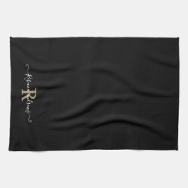 Anpassningsbar Modern Black Monogram-skript, först Kökshandduk