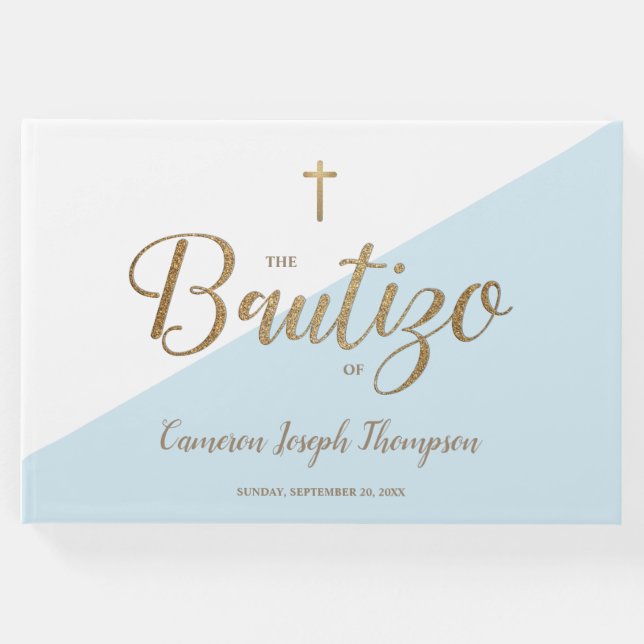 Anpassningsbar Modern Blue guld Kor Baby Bautizo Gästböcker (Framsida)