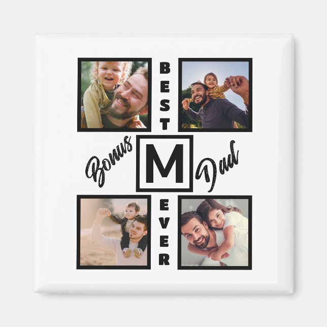 Anpassningsbar Modern Bonus Pappa Stepdad 4 Photo  Magnet (Framsidan)