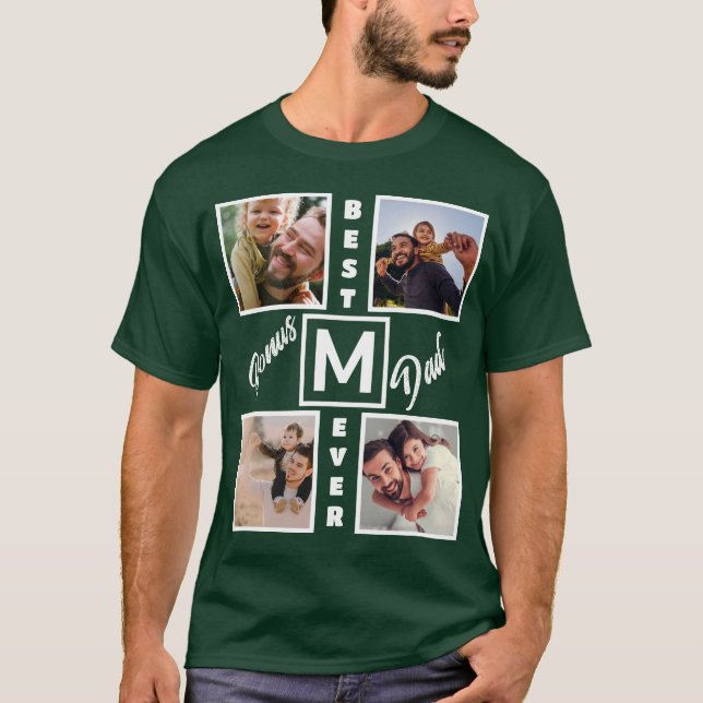 Anpassningsbar Modern Bonus Pappa Stepdad 4 Photo  T Shirt (Framsida)
