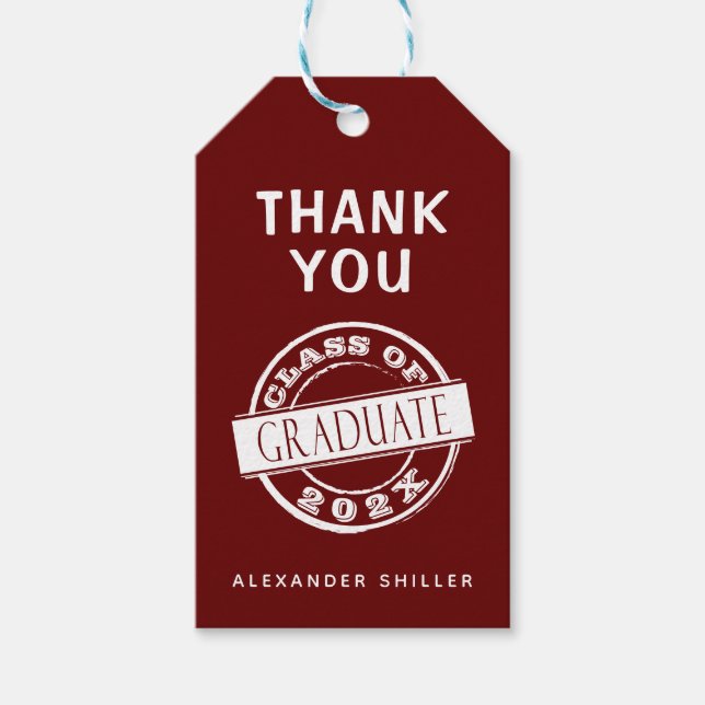 Anpassningsbar Modern Burgundy Student Tack Presentetikett (Framsidan)