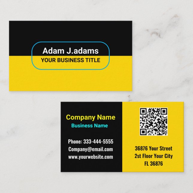 Anpassningsbar Modern Business Namn (qr-kod) Black Visitkort (Fram/baksida)