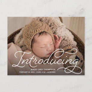 Anpassningsbar Modern Calligraphy Introducing Baby Vykort