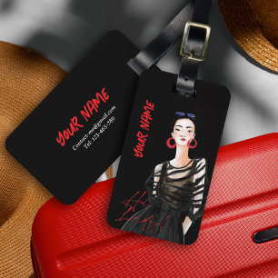 Anpassningsbar Modern City Girl Black Graphic Bagagebricka