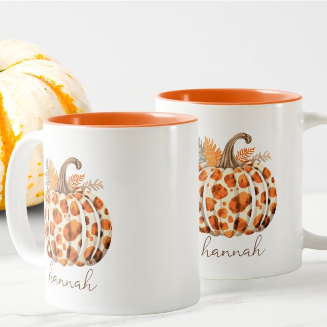 Anpassningsbar Modern Cute Orange Pumpkin Harvest  Två-Tonad Mugg (Skapare uppladdad)