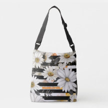 Anpassningsbar Modern Daisy Svartvit randig tote