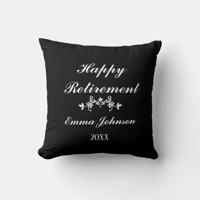 Anpassningsbar Modern Elegant Black&White Lycklig  Kudde (Framsida)
