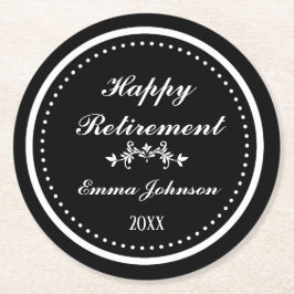 Anpassningsbar Modern Elegant Black&White Lycklig  Underlägg Papper Rund